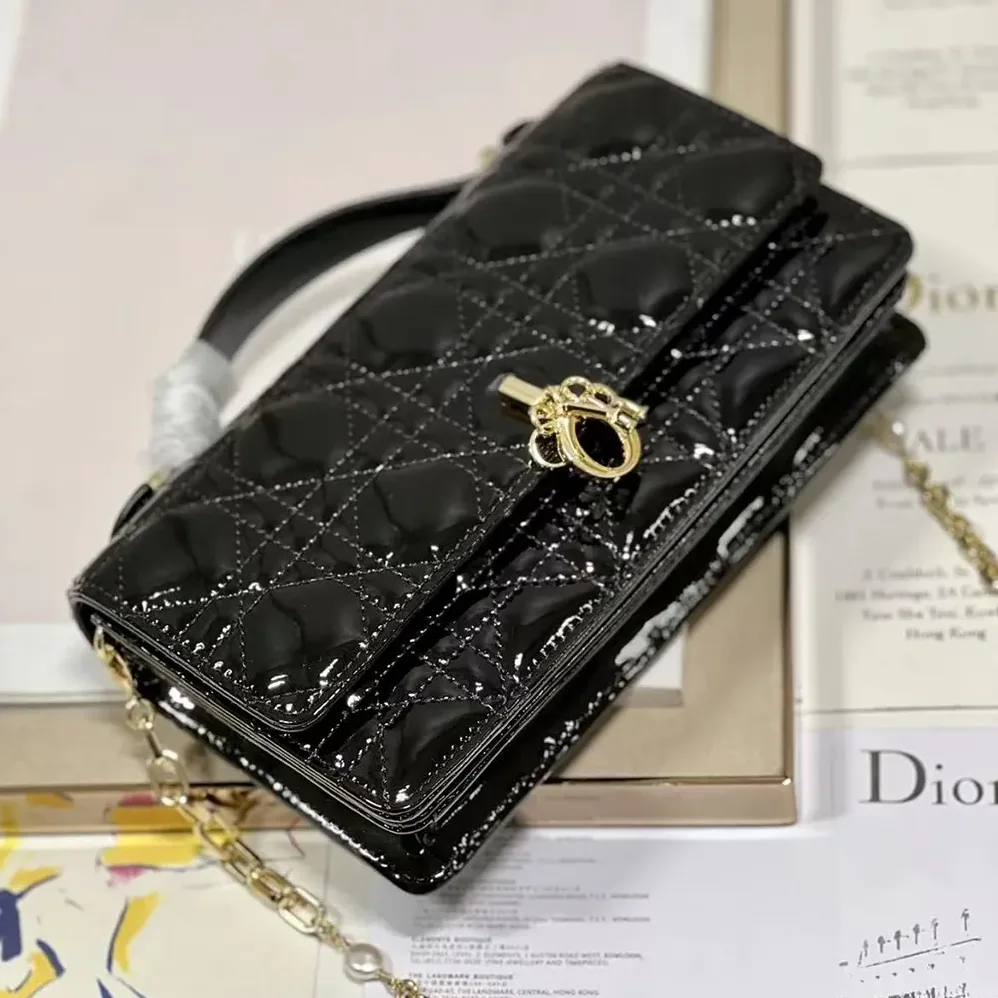 Dior My Dior Mini Bag Black Patent Cannage Calfskin for Women