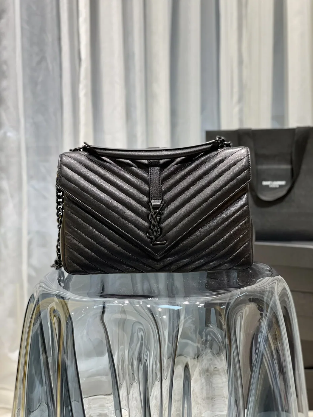 Saint Laurent College Large Chain Bag Black With Metal Toned Hardware in YSL Saint Laurent College Large Chain Bag Black With Metal Toned Hardware in YSL