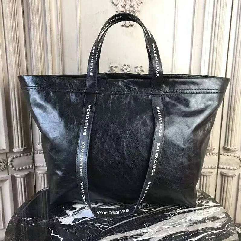 Balenciaga Large Lambskin Shopper Bag with Contrasted Logo Printed for Women