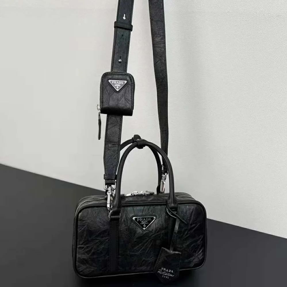 Prada Small Antique Nappa Leather Top Handle Bag for Women in Black Prada Small Antique Nappa Leather Top Handle Bag for Women in Black
