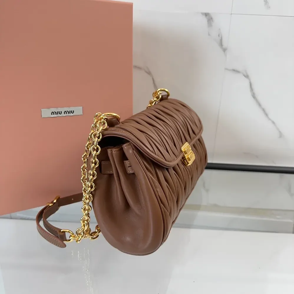 Miu Miu Matelassé Nappa Leather Shoulder Bag for Women in Brown