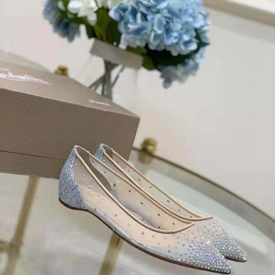 Christian Louboutin Evening Flats Shoes Follies Strass for Women in Gold
