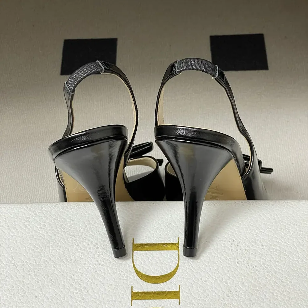 Dior Bow Heeled Slingback Sandal Black Lambskin for Women