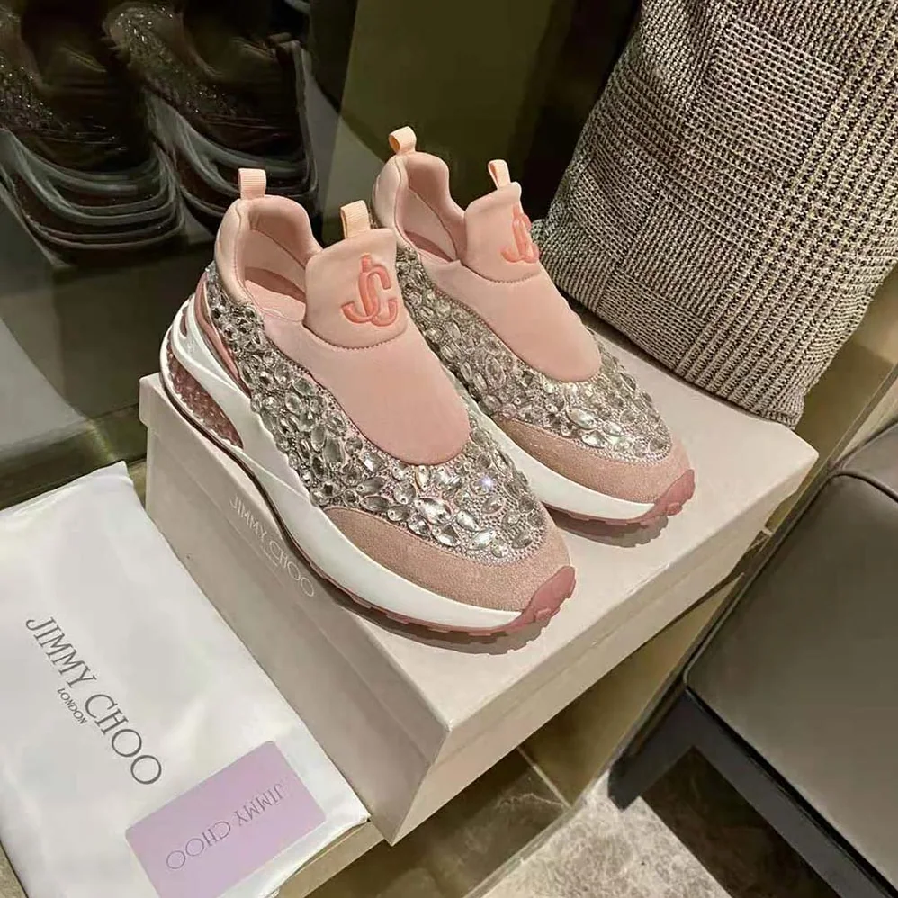 Jimmy Choo Memphis/F Ballet Pink Mix Neoprene and Leather Low Top Trainers for Women