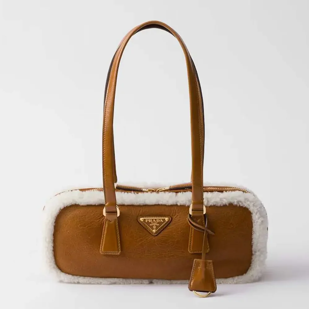 Prada Medium Shearling Two-handle Bag for Women in Brown Prada Medium Shearling Two-handle Bag for Women in Brown