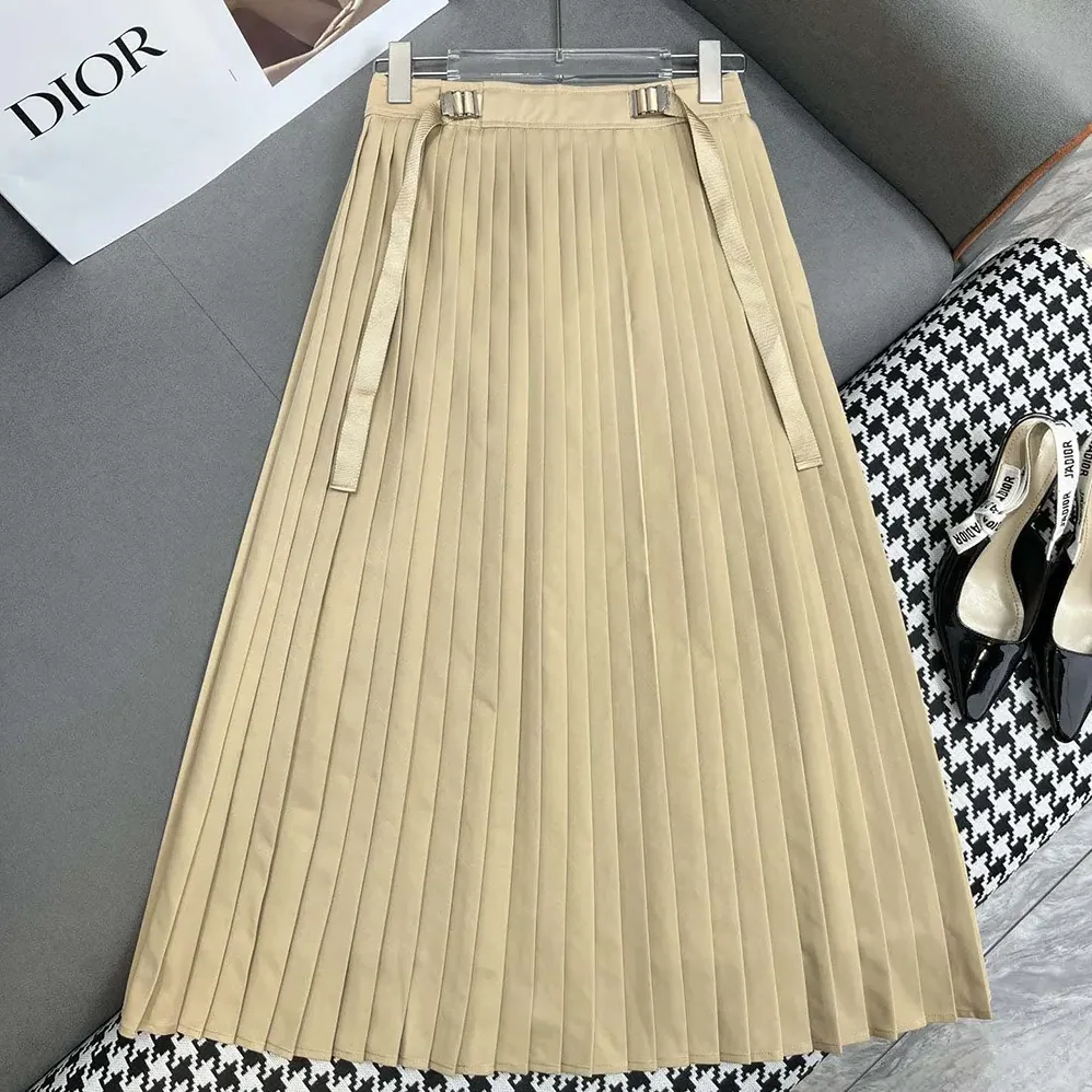 Dior Pleated Mid-Length Skirt Beige Cotton Gabardine for Women Dior Pleated Mid-Length Skirt Beige Cotton Gabardine for Women