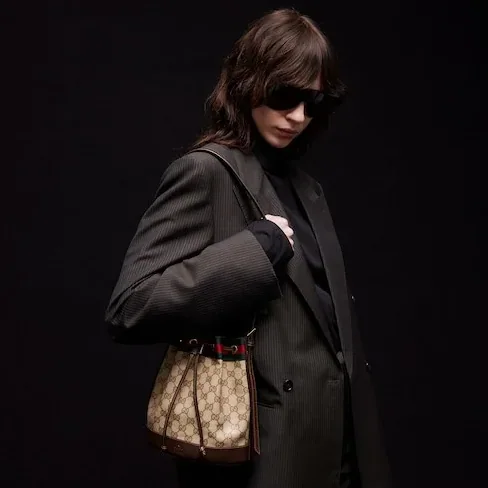 Gucci Venice Small Bucket Bag / Sand/ Dark Brown Gold Hardware