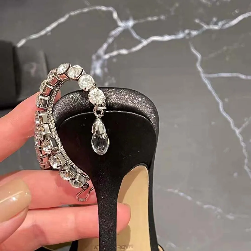 Jimmy Choo Saeda Sandal 100 Black Suede Sandals with Crystal Embellishment for Women Jimmy Choo Saeda Sandal 100 Black Suede Sandals with Crystal Embellishment for Women