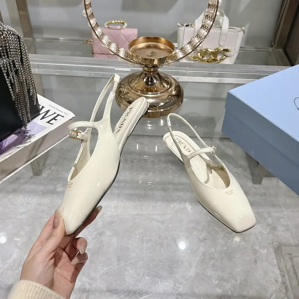 Prada Patent Leather Slingback Ballerinas for Women in White