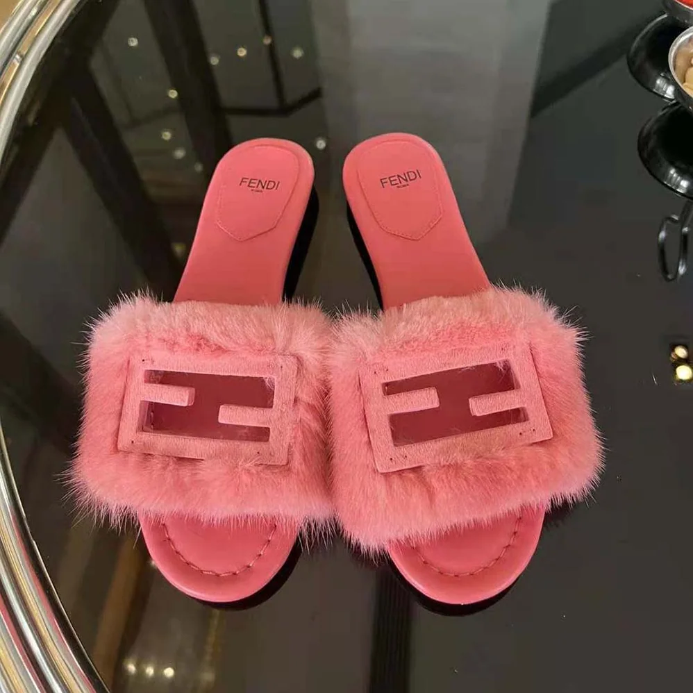 Fendi Baguette Pink Mink Slides for Women