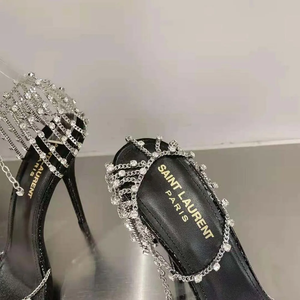 Saint Laurent YSL Alex Chain Sandals in Lacquered Ayers for Women Saint Laurent YSL Alex Chain Sandals in Lacquered Ayers for Women