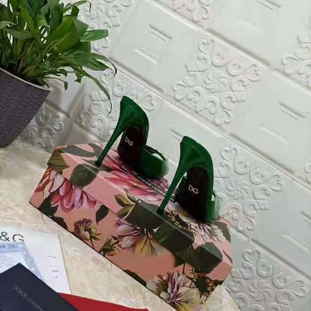 Dolce Gabbana D&G Patent Leather Mules with DG Logo for Women in Green