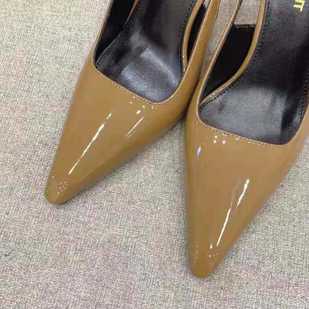 Saint Laurent YSL Lee Slingback Pumps in Glazed Leather for Women in Brown Saint Laurent YSL Lee Slingback Pumps in Glazed Leather for Women in Brown