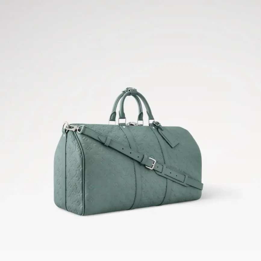 Louis Vuitton Keepall Bandouliere 50 Travel Bag / Misty Lake Green Silver Hardware