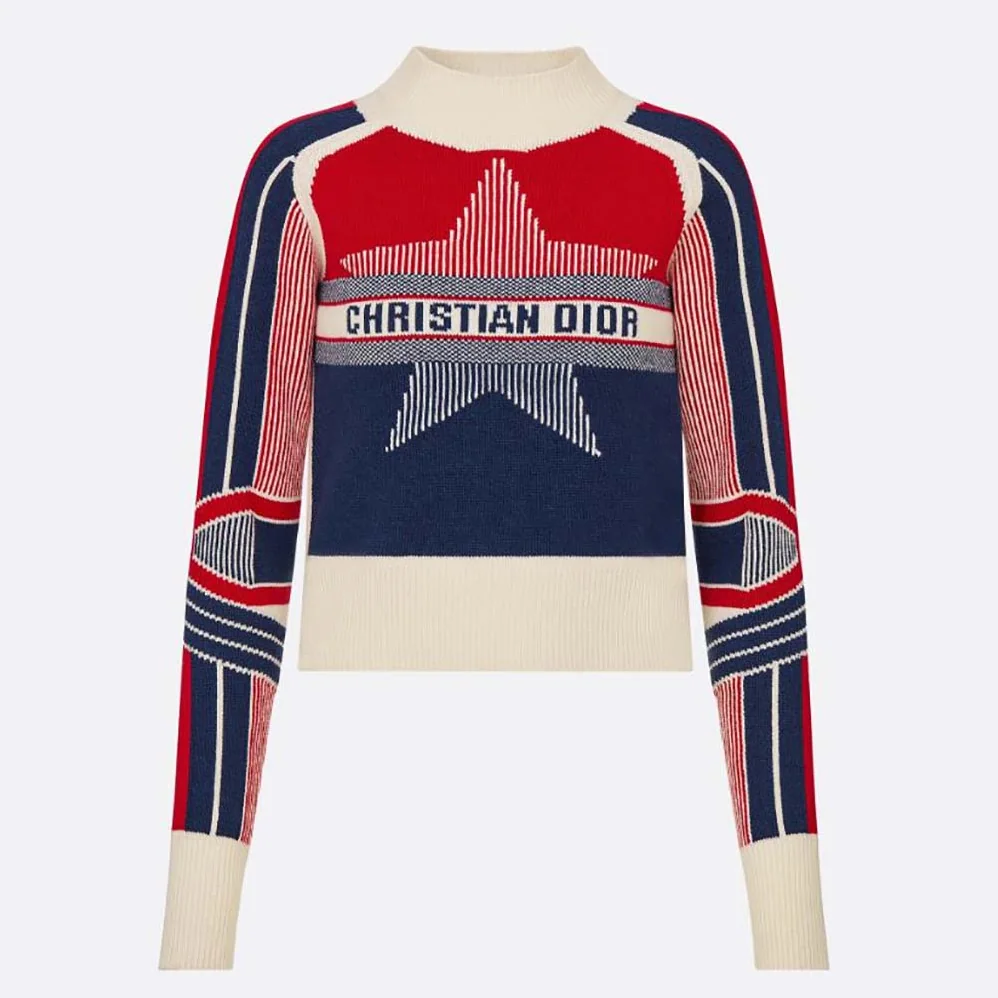 Dior Dioralps Stand Collar Sweater Three-Tone Dior Star Wool and Cashmere for Women Dior Dioralps Stand Collar Sweater Three-Tone Dior Star Wool and Cashmere for Women
