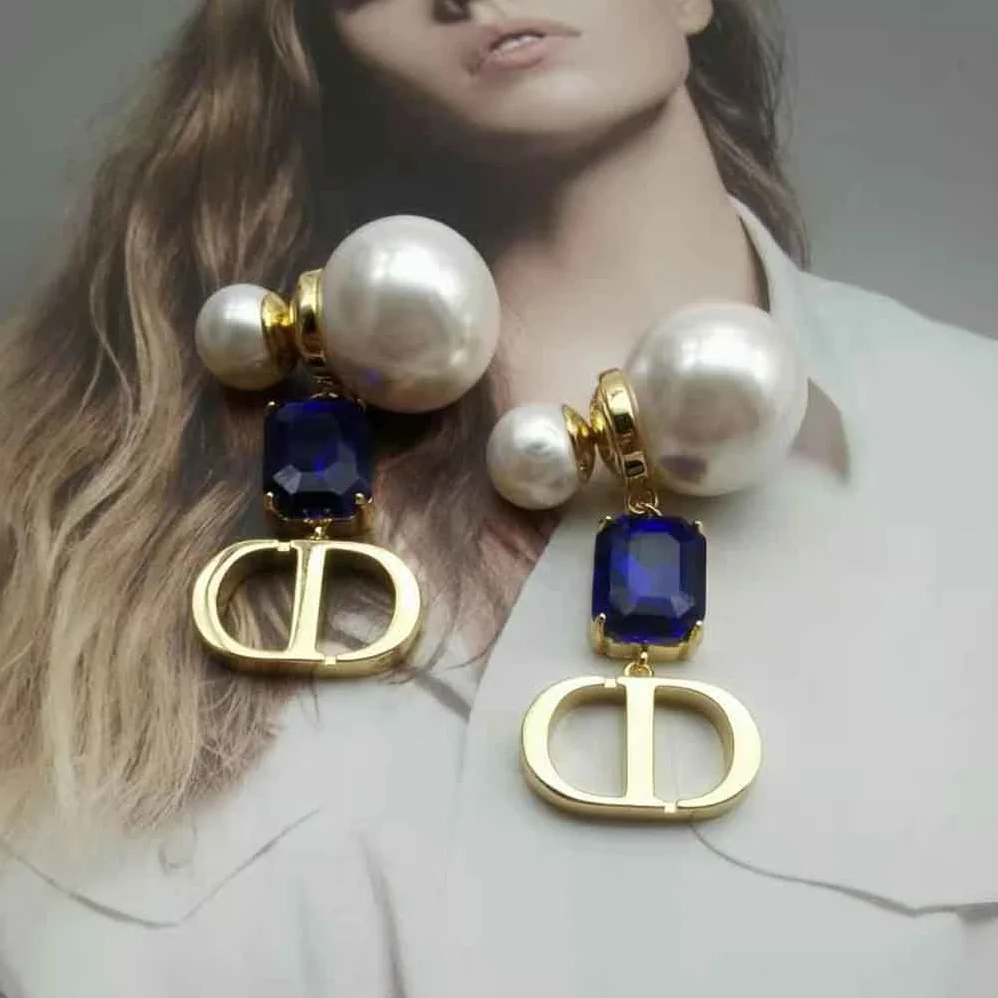 Dior Petit Cd Earrings Gold-Finish Metal with White Resin Pearls for Women