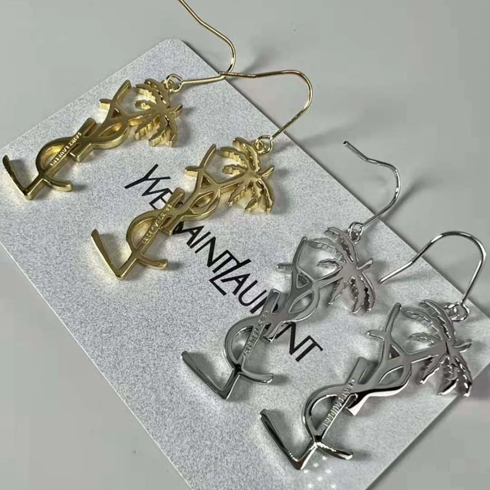 Saint Laurent YSL Monogram Palm Earrings in Metal for Women in Silver Saint Laurent YSL Monogram Palm Earrings in Metal for Women in Silver