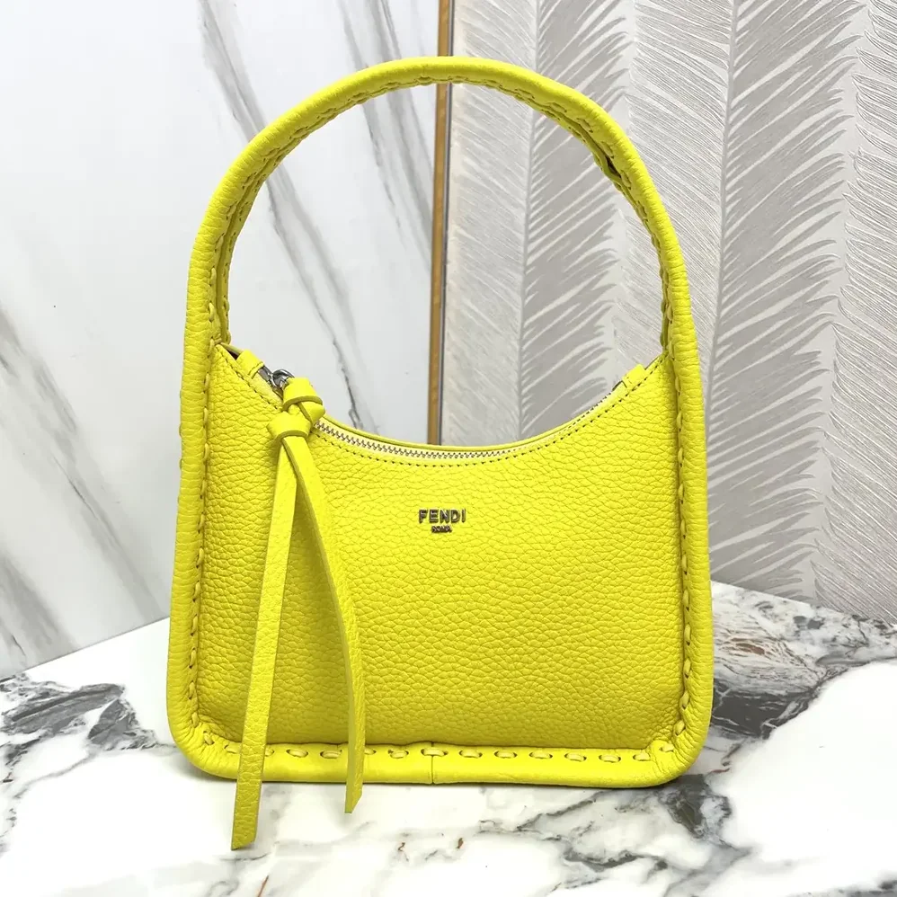 Fendi Mini Fendessence Small Acid Yellow Selleria Bag with 264 Hand for Women in sewn Topstitches