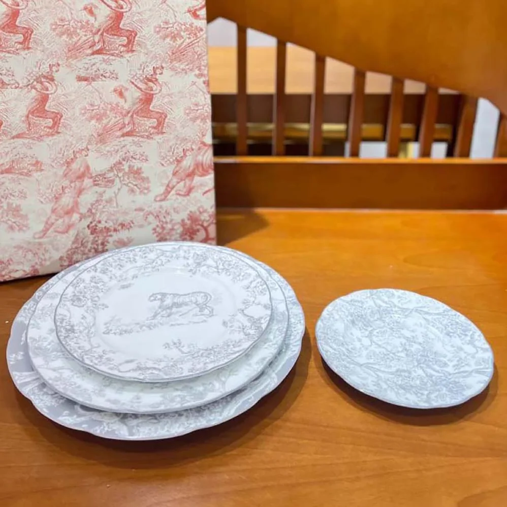 Dior Dessert Plate Gray Toile de Jouy Tiger for Unisex