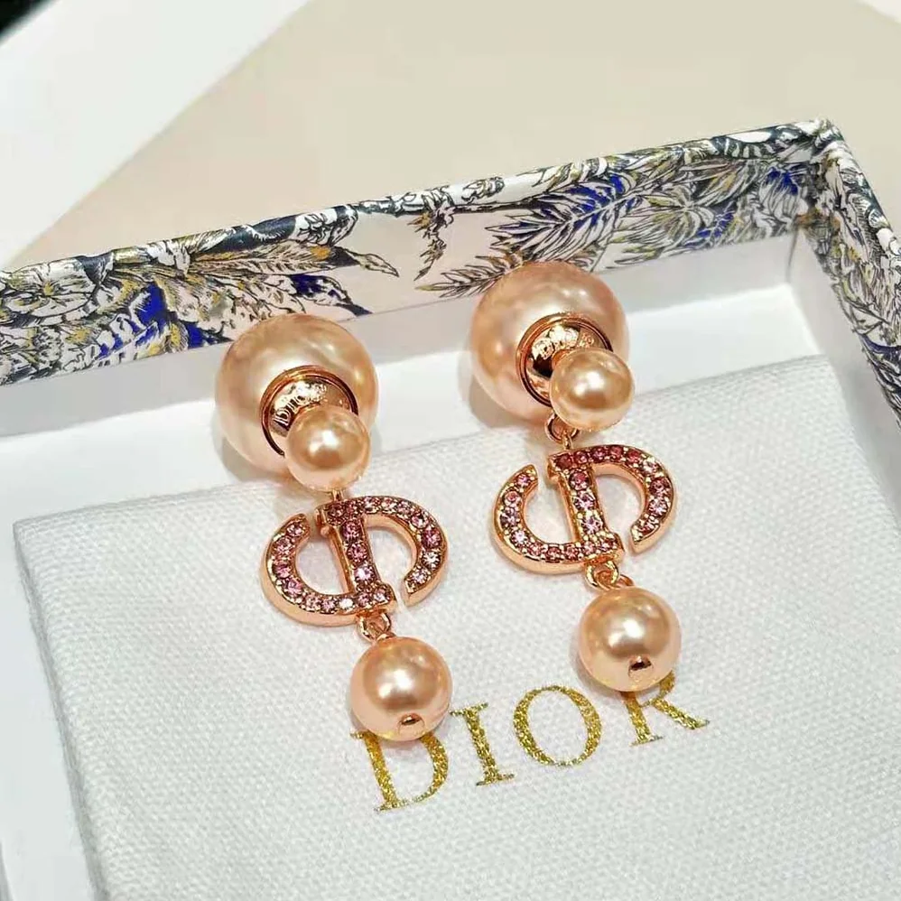 Dior Tribales Earrings Pink-Finish Metal with Pink Resin Pearls and Crystals for Women
