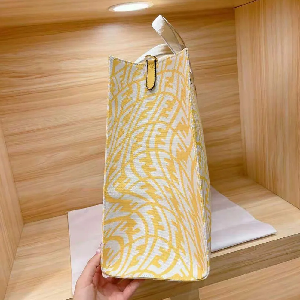 Fendi Shopper Yellow Glazed Canvas Bag for Women