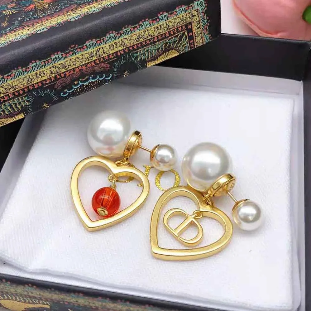 Dior Tribales Earrings Gold-Finish Metal with Red Resin Pearls for Women Dior Tribales Earrings Gold-Finish Metal with Red Resin Pearls for Women