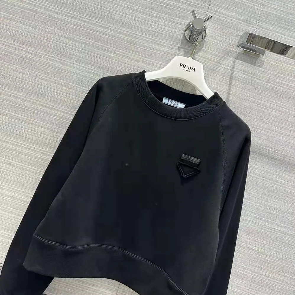 Prada Crew-neck Sweatshirt with Feather Trim for Women in Black