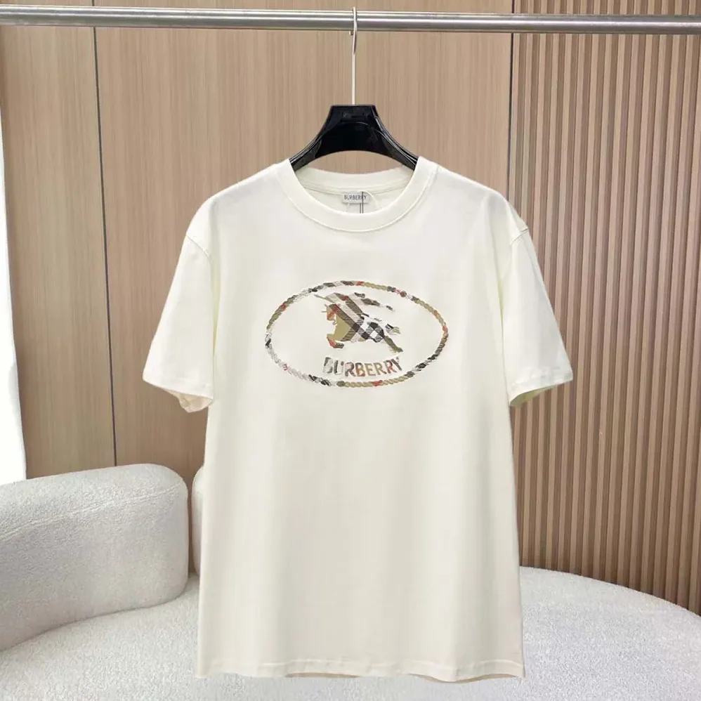Burberry Check Knight Stamp Cotton T-shirt for Women in White Burberry Check Knight Stamp Cotton T-shirt for Women in White