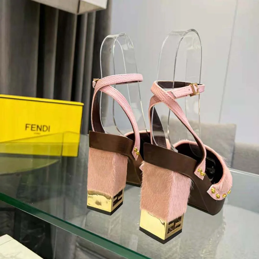 Fendi Baguette Show Pink Pony Hair High for Women in Heeled Clogs Fendi Baguette Show Pink Pony Hair High for Women in Heeled Clogs