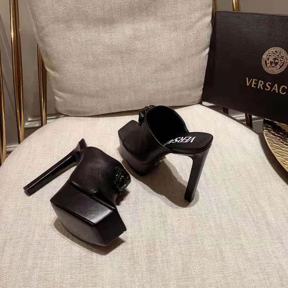 Versace La Medusa Platform Mules in 105mm Heel Hight for Women in Black