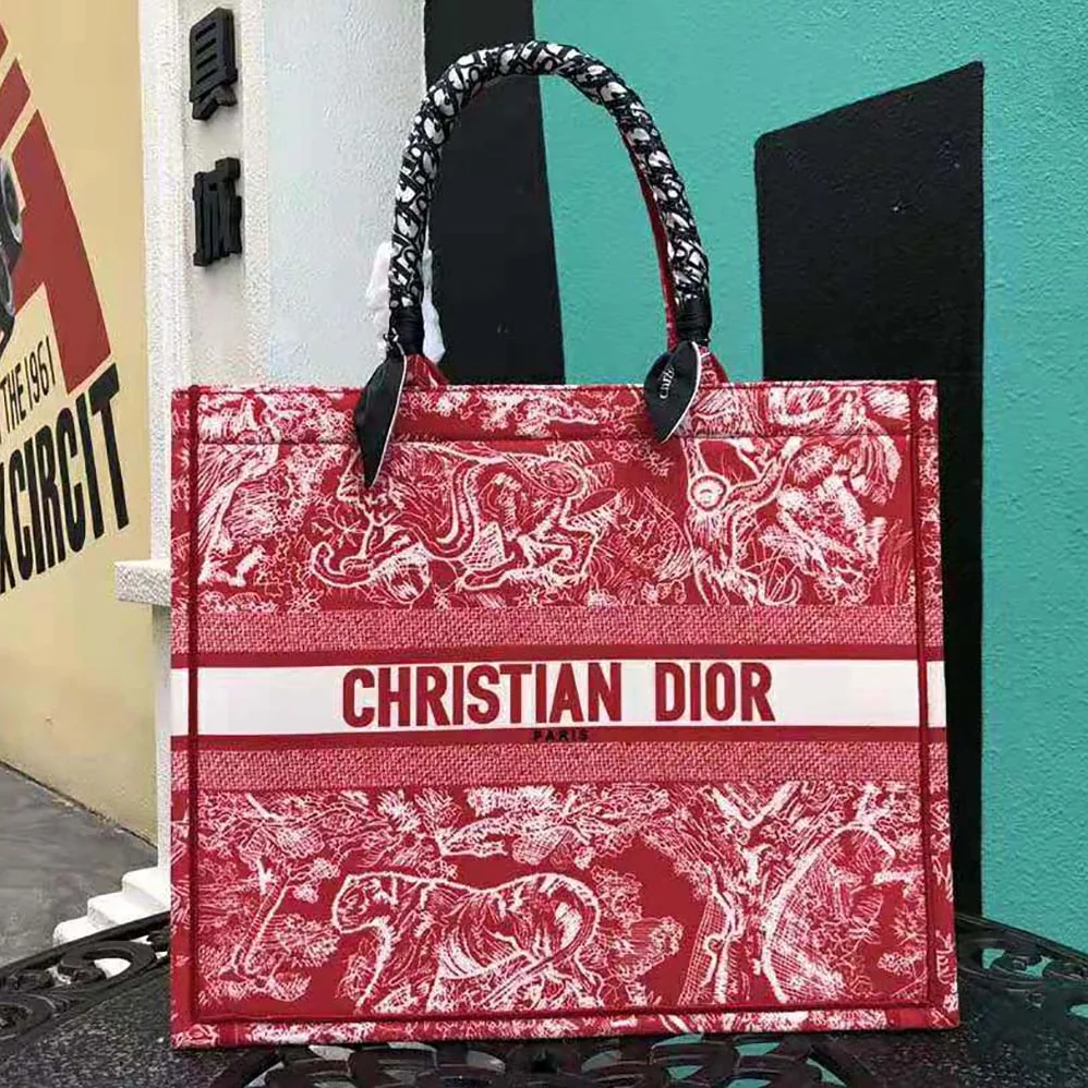 Dior Small Dior Book Tote Raspberry Toile de Jouy Reverse Embroidery for Women