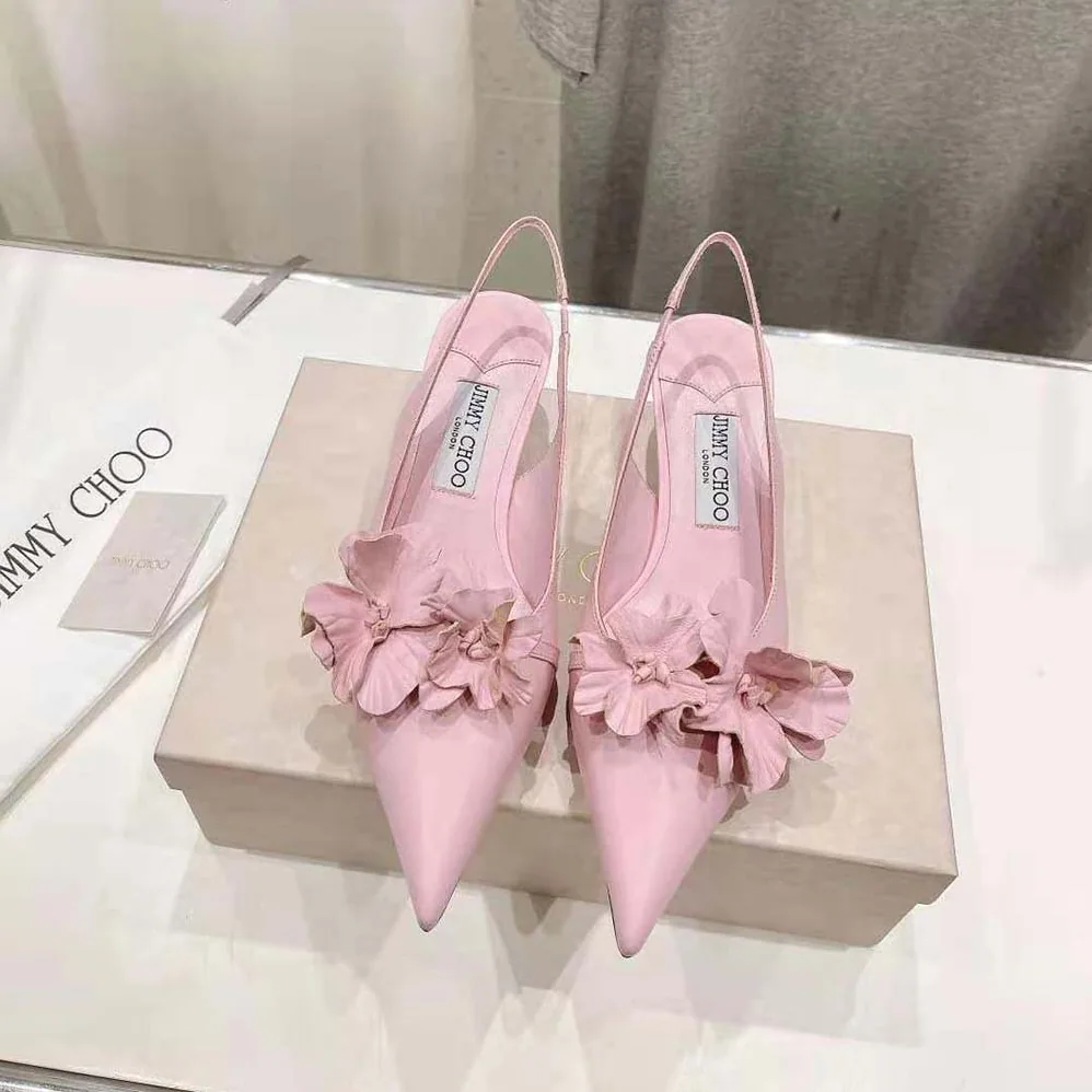 Jimmy Choo Amita Flowers 45 Rose Nappa Leather Sling Back Pumps with Flowers for Women Jimmy Choo Amita Flowers 45 Rose Nappa Leather Sling Back Pumps with Flowers for Women