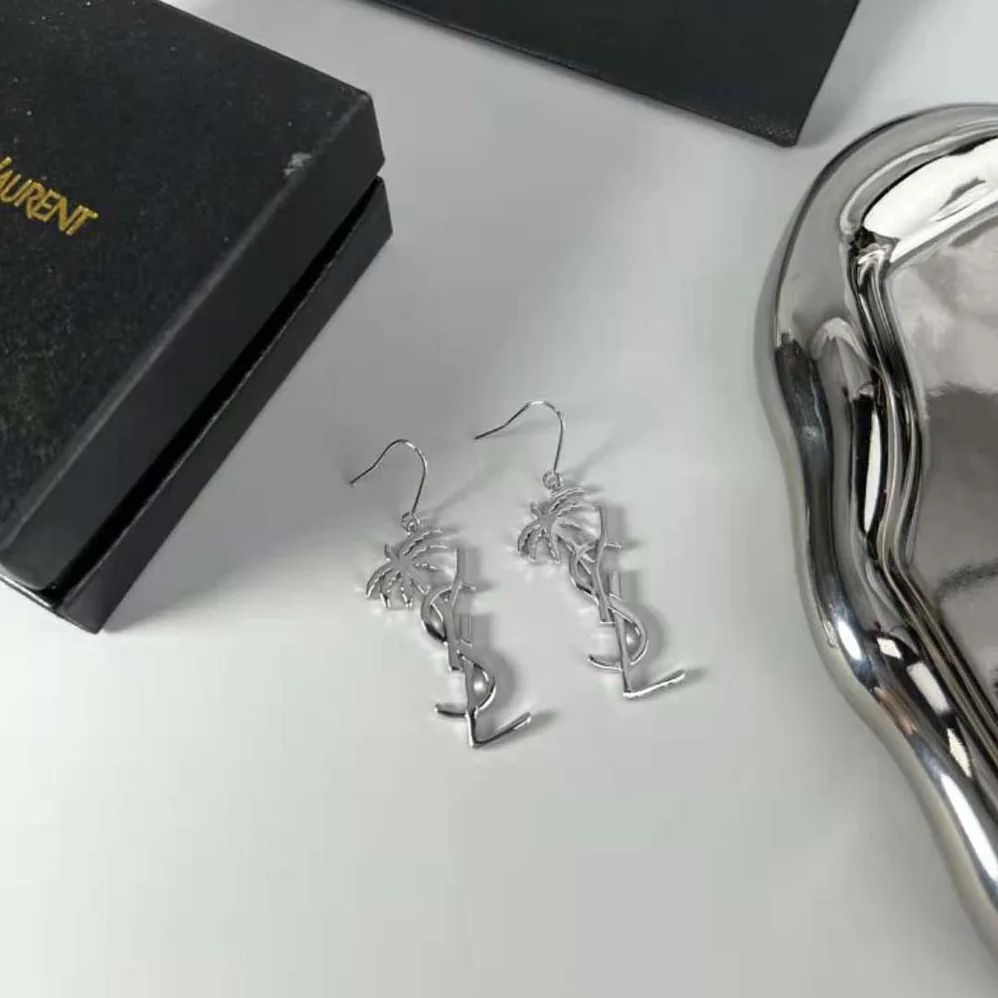 Saint Laurent YSL Monogram Palm Earrings in Metal for Women in Silver Saint Laurent YSL Monogram Palm Earrings in Metal for Women in Silver