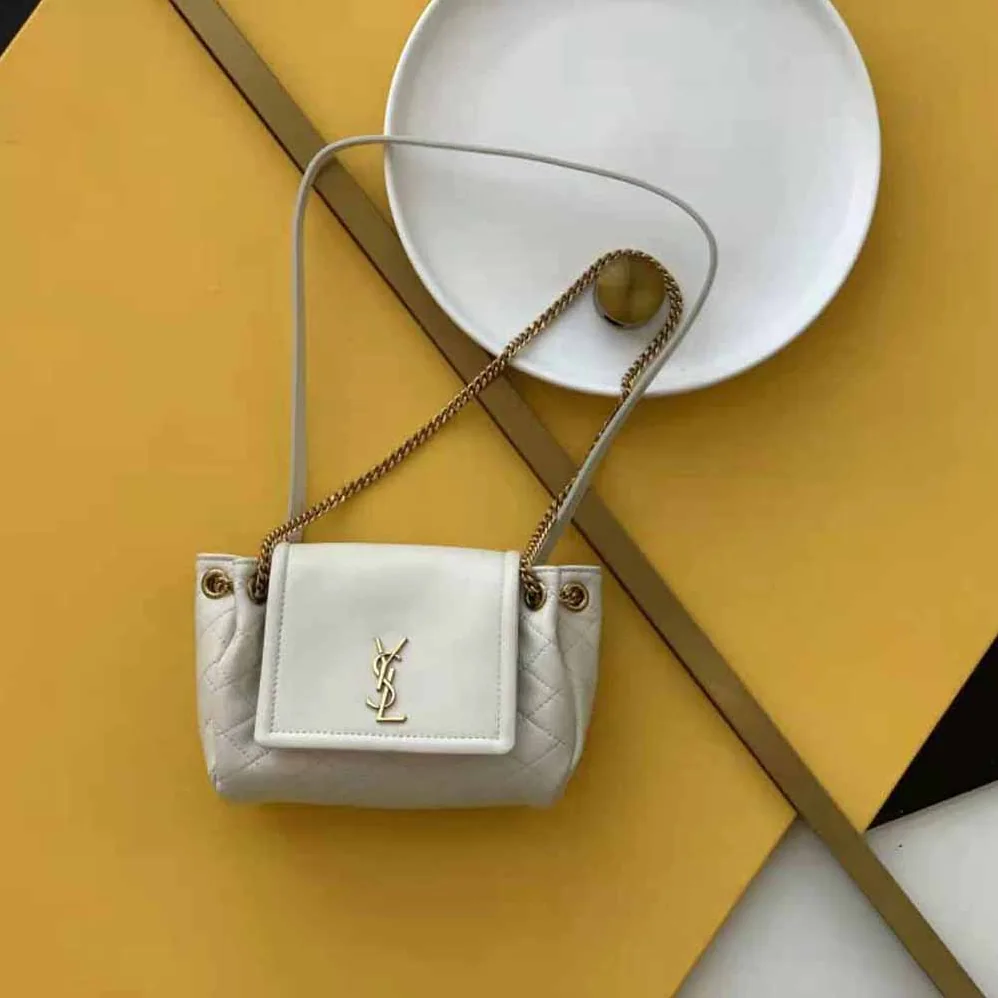 Saint Laurent YSL Mini Nolita in Lambskin for Women in White Saint Laurent YSL Mini Nolita in Lambskin for Women in White