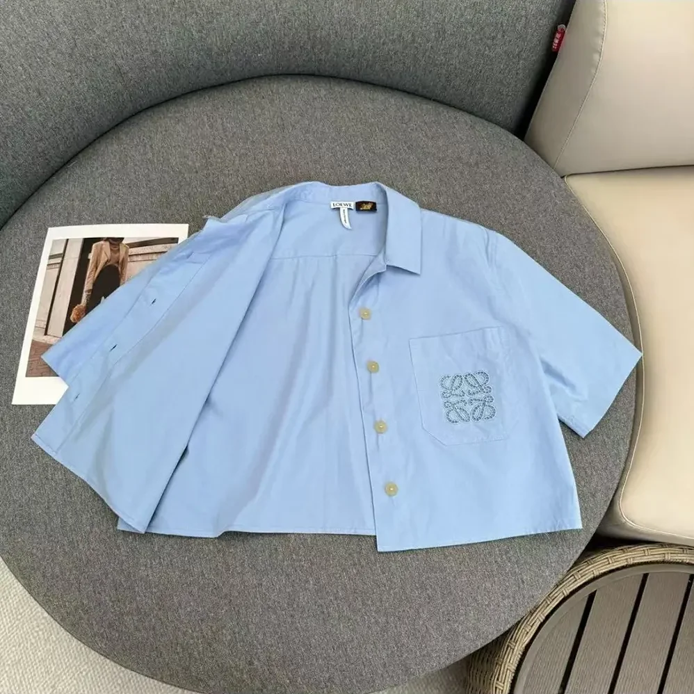 Loewe Blue Cotton Blend Cropped Shirt for Women