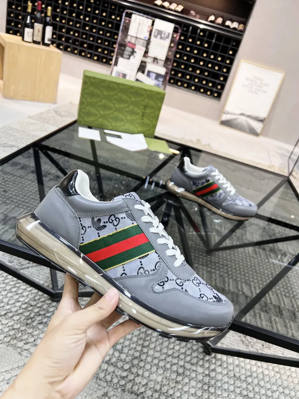 Gucci x Adidas GG Sneakers With Web Gray for Men Gucci x Adidas GG Sneakers With Web Gray for Men