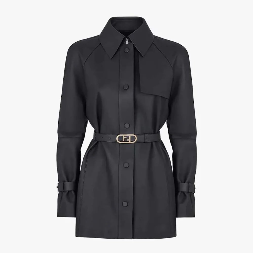 Fendi Black Waxed Leather Jacket for Women