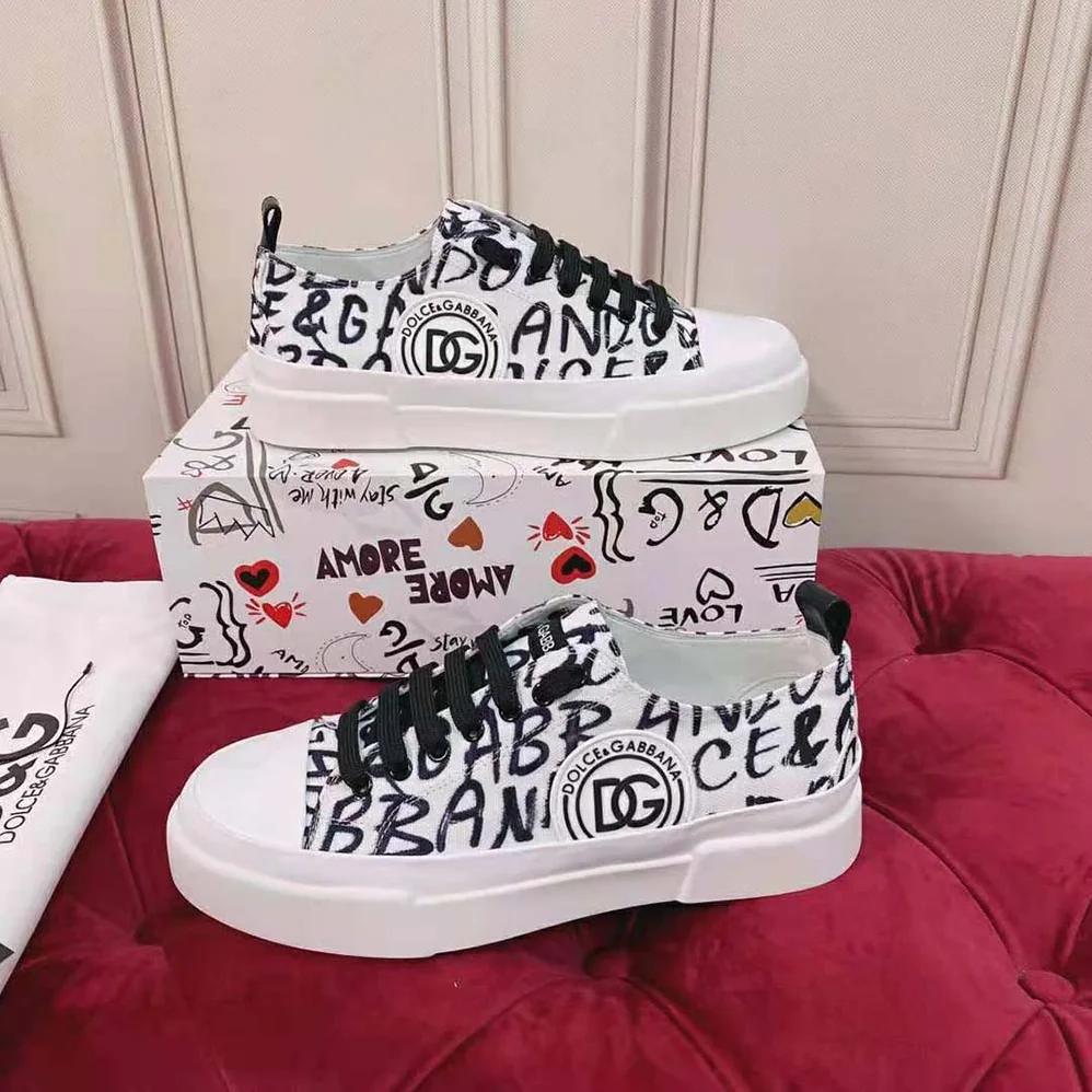 Dolce Gabbana D&G Canvas Portofino Light Sneakers with DG Logo Print for Women Dolce Gabbana D&G Canvas Portofino Light Sneakers with DG Logo Print for Women