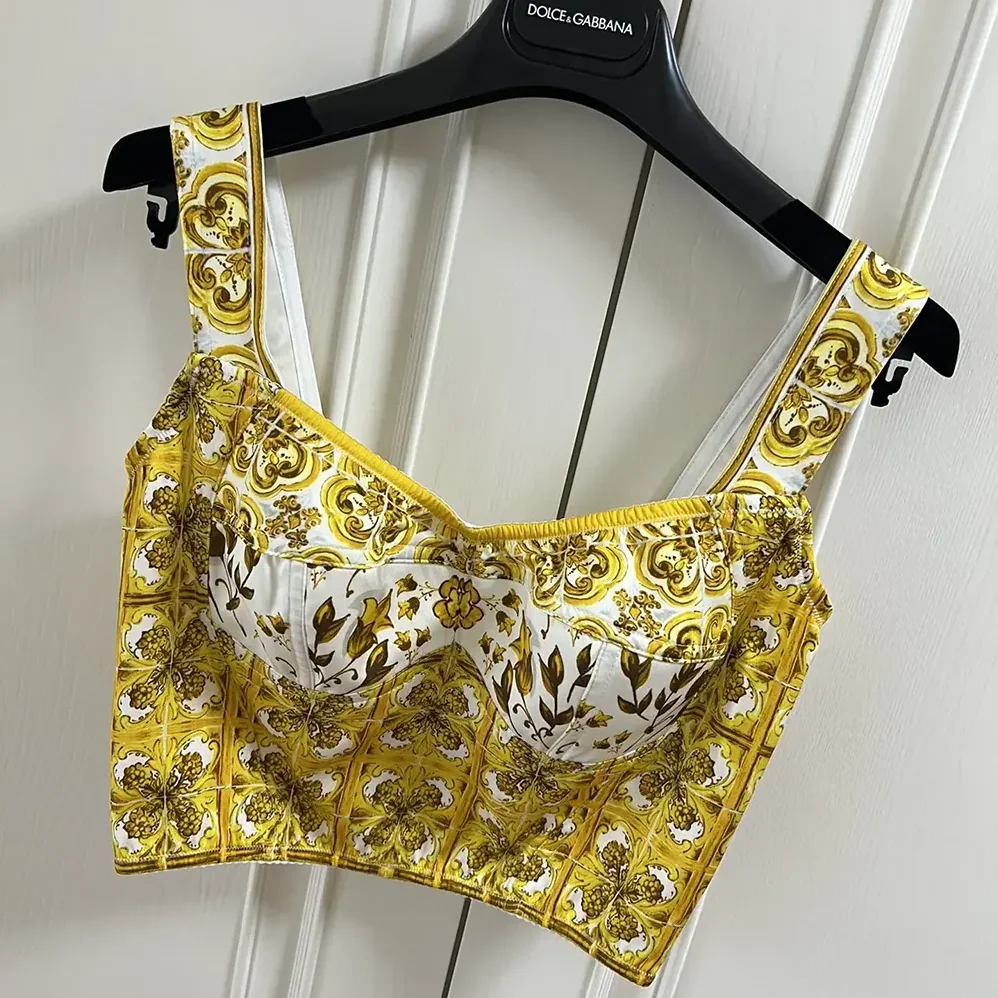 Dolce Gabbana D&G Cotton Corset Top with Majolica Print for Women