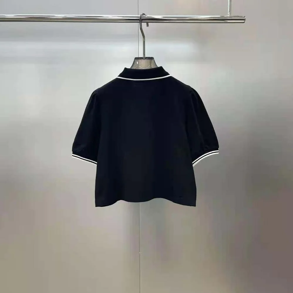 Celine Cropped Triomphe Polo Shirt in Cotton Piqué for Women Celine Cropped Triomphe Polo Shirt in Cotton Piqué for Women