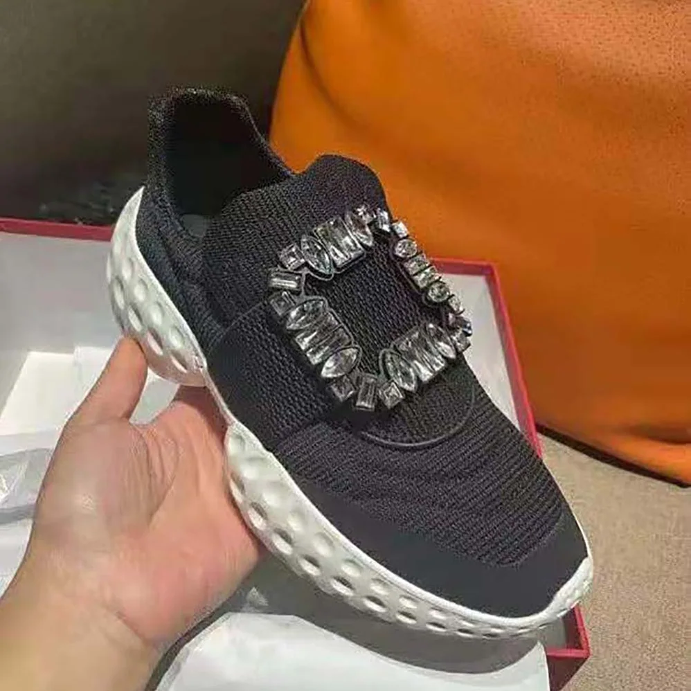 Roger Vivier Viv' Run Light Strass Buckle Sneakers in Fabrics for Women in Black Roger Vivier Viv' Run Light Strass Buckle Sneakers in Fabrics for Women in Black