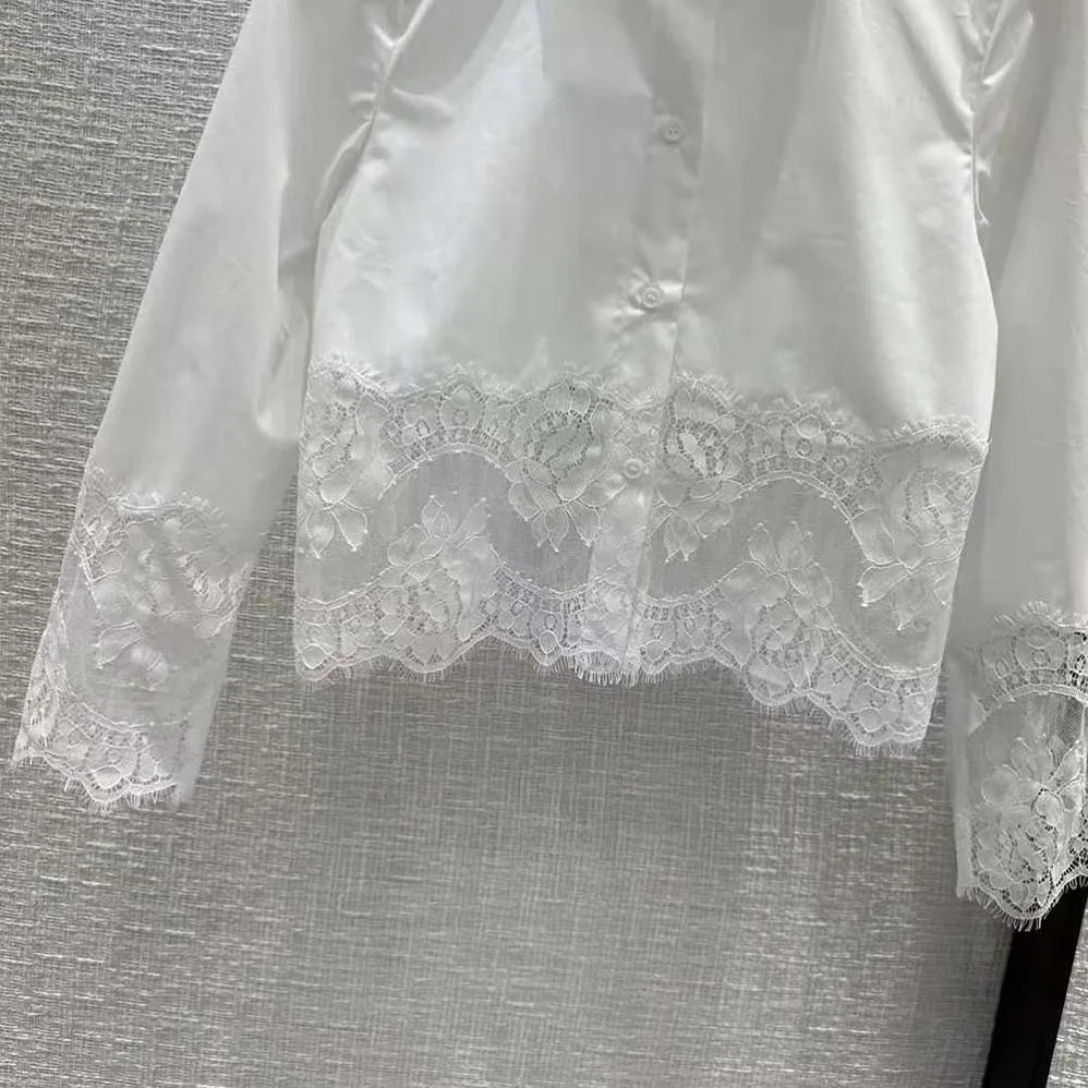 Dolce Gabbana D&G Cropped Poplin Shirt with Lace Inserts for Women Dolce Gabbana D&G Cropped Poplin Shirt with Lace Inserts for Women