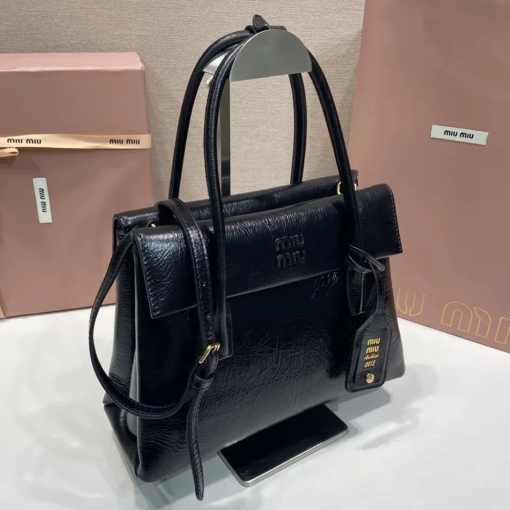 Miu Miu Solitaire Shiny Leather Bag for Women in Black Miu Miu Solitaire Shiny Leather Bag for Women in Black