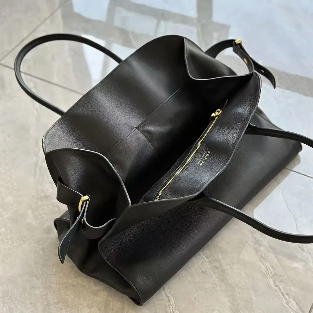 Prada Large Leather Tote Bag for Women in Black