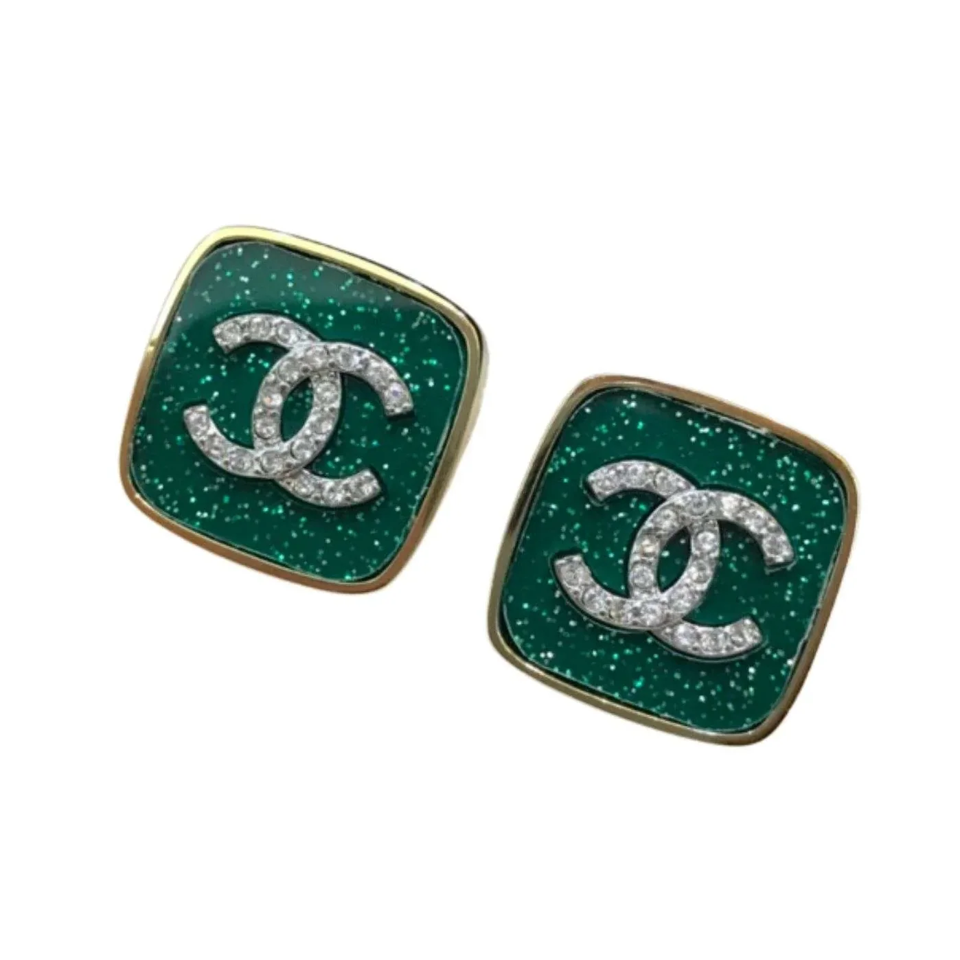 Chanel CC Stud Earrings Green Chanel CC Stud Earrings Green