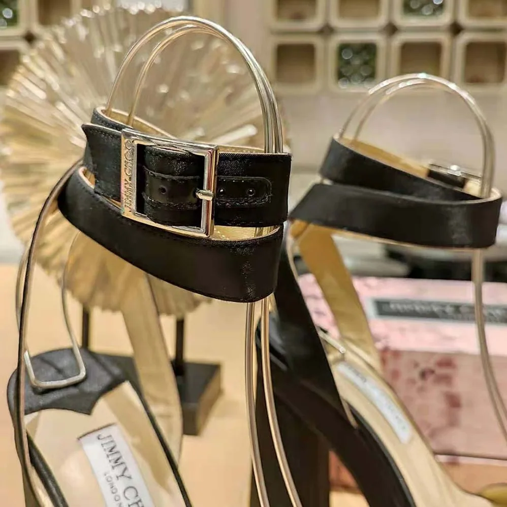 Jimmy Choo Gaia 140 Black Satin Platform Sandals for Women Jimmy Choo Gaia 140 Black Satin Platform Sandals for Women