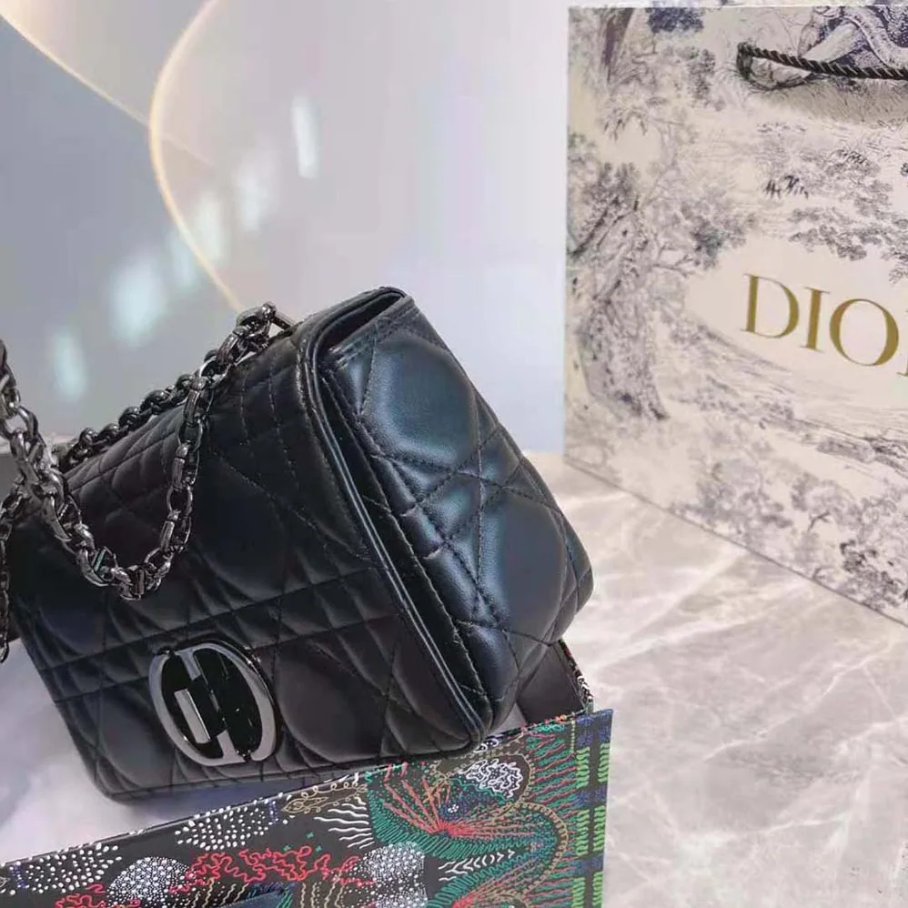 Dior Medium Dior Caro Bag Black Quilted Macrocannage Calfskin for Women