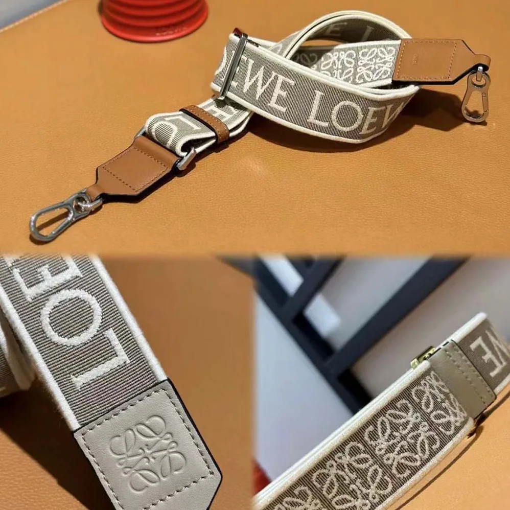 Loewe Anagram Strap in Jacquard and Calfskin for Women in Tan Loewe Anagram Strap in Jacquard and Calfskin for Women in Tan