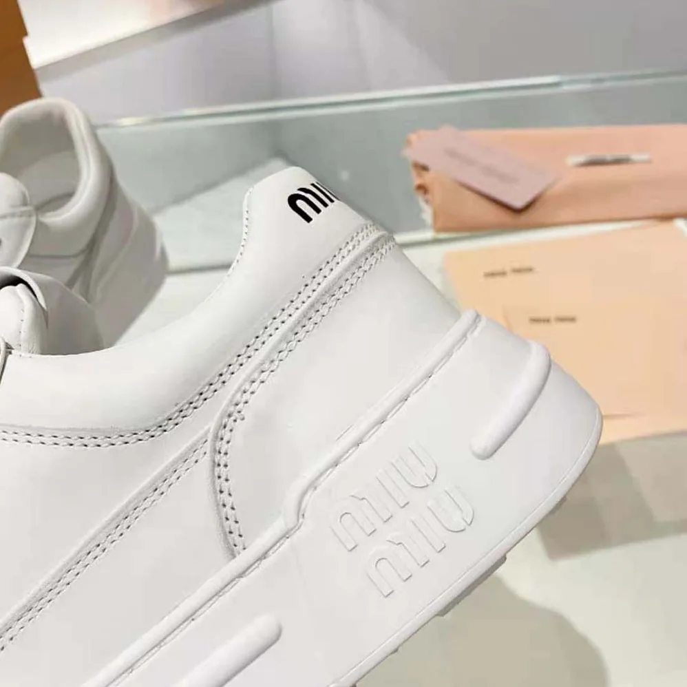 Miu Miu Leather Sneakers for Women in White Miu Miu Leather Sneakers for Women in White