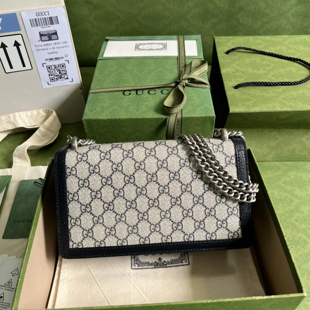 Gucci Dionysus Small Shoulder Bag / Beige/ Blue GG Supreme Canvas Antique Silver Hardware